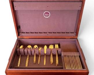 Nakens TarnishProof Silverware Chest w GoldToned Flatware Set