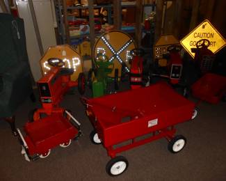 RR and Stop Signs, 6+Pedal Tractors, Grain Bin Wagon,