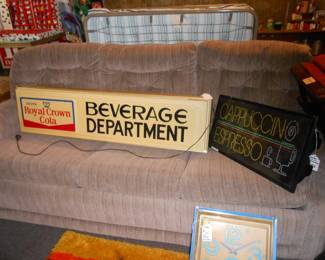Lighted RC Cola Sign, Hide-a-Bed Sofa, Roll-a -Way Bed