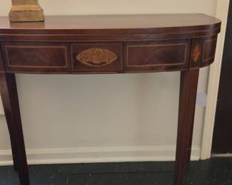 American Game Table. Hepplewhite 1795 35"x17"x29"  Mahogany, Satinwood. Secondary wood ash.
