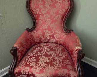 Victorian Parlor Chair with China Silk Upholstery.