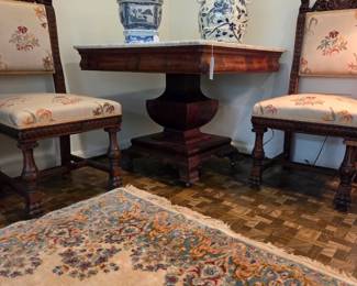 Mahogany Pedestal Table, American Classical Period c. 1845 marble top 36"x36"x2.5"