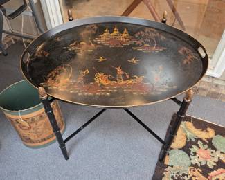 Chinoiserie Metal Coffee table on folding stand.