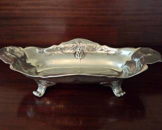 Detail: Art Nouveau high value pewter center bowl. marked Jugendstil Kayserzinn Cologne Westphalia German Empire.