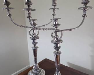 Pair of Grand Scale Silver on Copper old Sheffield candelabras.