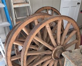 Heavy Oak & Steal rimmed wagon wheels late 19th C.
