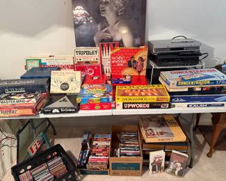 Vintage board games, CDs, DVDs, & VHS tapes