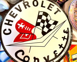 Round Corvette metal sign