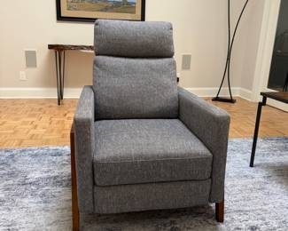 F9 - $175. Back Creek Capital Push Back Recliner with MCM style frame. Excellent Condition. Measures 30" wide x 33" deep x 40" tall. 