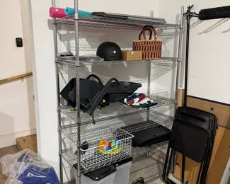 F87 - $50. Metal Garage Shelving Unit. Measures 4’ x 18” x 72” tall. 