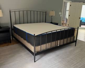 F34 - $950. King Size Crate & Barrel Mason Bed with Nectar Hybrid Mattress. Measures 80" x 7' long x 55" at the highest point on the headboard. Mattress is clean and included if you want it. 