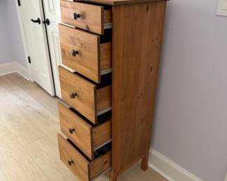 F24 - $50. Ikea Chest of Drawers. Measures 15.5" x 15.5" x 50" tall. All 5 drawers slide easily. Excellent condition. 