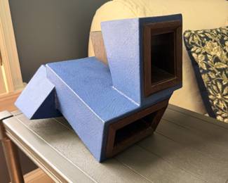 F20 - $95. Pottery & Wood Sculpture signed "Augstell" - Robert Augstell. Measures 11" x 12" x 10" tall. 
