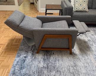 F9 - $175. Back Creek Capital Push Back Recliner with MCM style frame. Excellent Condition. Measures 30" wide x 33" deep x 40" tall. 