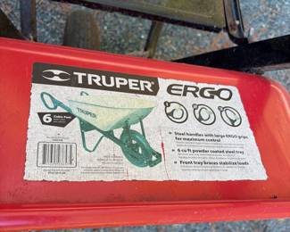 F48 - $60. Truper Ergo Wheelbarrow. Metal tub with double handles. 