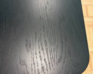 F61 - $300. Black Dining Room Table with 6 Wooden Chairs. All are newer and made to look like MCM furniture! Table measures 71" x 35.5" x 29.5" tall. Chairs are 19.5" wide x 21" deep x 33.25" tall. Seat to floor is 18".  Excellent condition and very gently used!