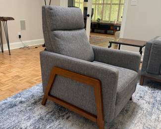 F9 - $175. Back Creek Capital Push Back Recliner with MCM style frame. Excellent Condition. Measures 30" wide x 33" deep x 40" tall. 