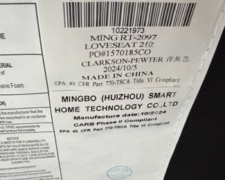 F7 - $250. Mingbo Smart Home Technology SOFA. Gently used and in excellent condition!  A tiny spot of pilling on one arm. Measures  84" long x 34" x 26" tall on arms 32" tall to the top of the cushions. 