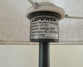 F4 - $50. Lepower Tec Tripod Floor Lamp. Wooden floor lamp - shade is in excellent condition. Measures 5' tall. 