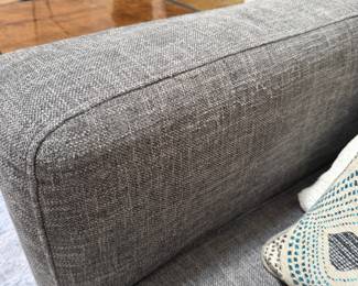 F7 - $250. Mingbo Smart Home Technology SOFA. Gently used and in excellent condition!  A tiny spot of pilling on one arm. Measures  84" long x 34" x 26" tall on arms 32" tall to the top of the cushions. 