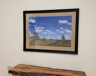 F13 - $75. "Cows & Horses at Great Pond" print by Marjorie Robbins.  Measures 51" x 39" framed. Please make sure this will fit in your vehicle!