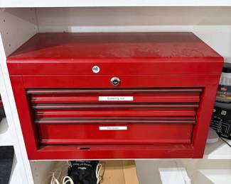 F47 - $40. 3 drawer tool box with lift lid - no key. 