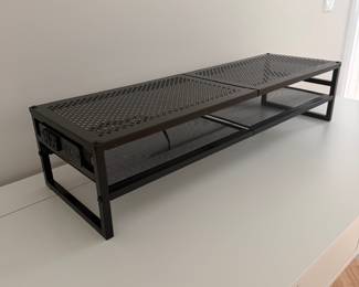 F2 - $25. Monitor Riser with shelf & power / USB Ports. Measures 32" x 10" x 7" tall. 