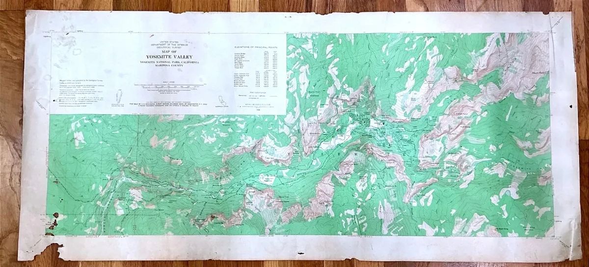 01 1958 1st Edition Map Of Yosemite Valley