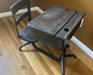 Antique Childrens Classroom Wooden Desk