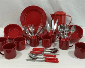 Red Enamel Plate Set