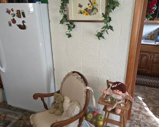 Rocking chair, highchair with Cabbage Patch doll