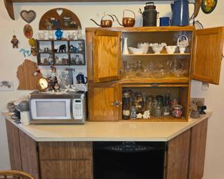 Hoosier top, microwave, misc country decor