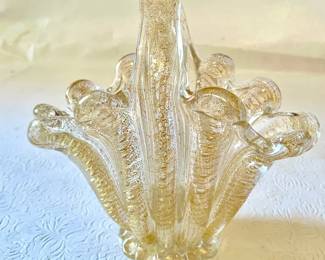 BarovierMurano Art Glass Basket With Gold Leaf