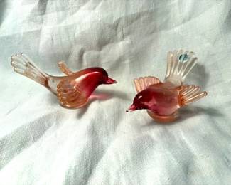 Beautiful Pair Of Iridescent Pink Glass Birds  Murano Or Muranoinspired