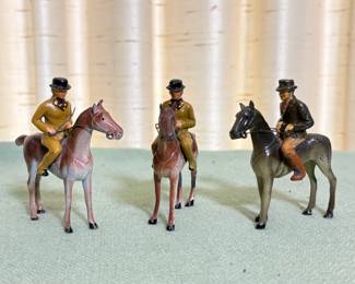 Three vintage cast iron heavy metal equestrian figurines