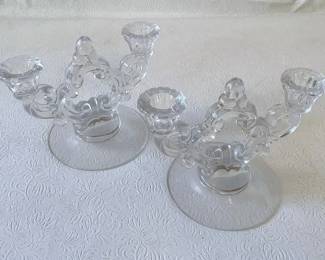 1940s Cambridge Glass Keyhole Double Candlesticks