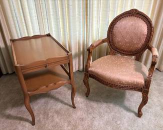 Medallionstyle Wood Armchair and Complimentary Side Table