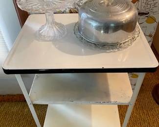 Darling Enamel Rolling Cart With MCM Cake Stands