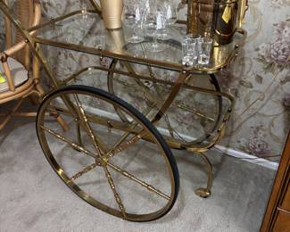 Mcm brass rolling liquor cart 