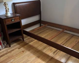 Antique mahogany twin bed and nightstand 
