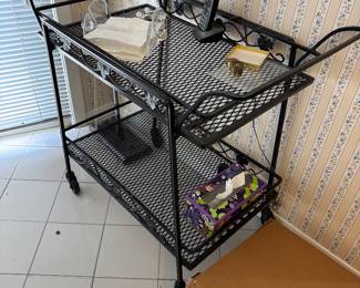 Vintage Woodard wrought iron rolling serving cart 