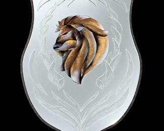 Lot 026 Lot 26 Shield Shape Mirror w Hand Painted Lion Motif