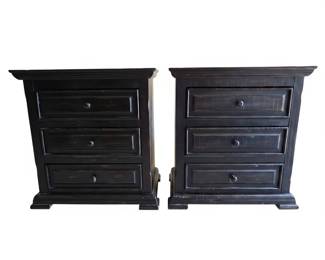 Lot 003 Lot 3 Pair of Nero Lupo Isabella 3Drawer Nightstands Distressed Black Finish