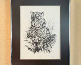 Lot 201 ST Lot 201 Signed Limited Edition Black and White Leopard PhotoLithograph by Diekhoner