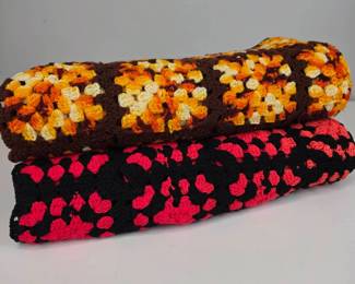 Lot 058 Lot 58 Vintage Handmade Crochet Granny Square Afghan Throw Blankets Fall Autumn