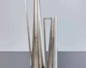 Lot #7 - CosmoLiving by Cosmopolitan Silver Metal Cone Vases with Handles – Set of 2