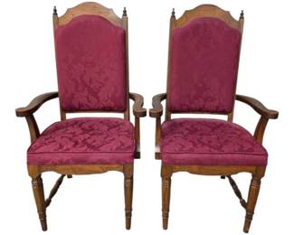 Lot 068 Lot 68 Pair of Antique Wooden Armchairs with Red Patterned Upholstery