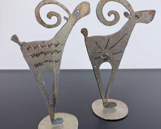Lot 019 Lot 19 Handmade Metal Art Sculptures Ram Mountain Goat Pair