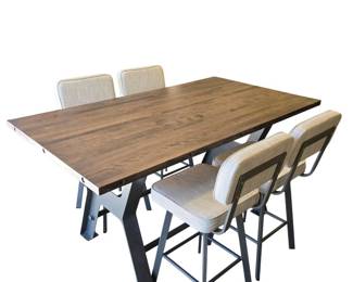 Lot 033 Lot 33 Modern Industrial Style Wood and Metal Counter Height Dining Table with Upholster
