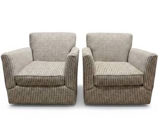 Lot 020 Lot 20 Pair of Jalia Upholstered Swivel Club Chairs with Textured Stripe Fabric Sisal